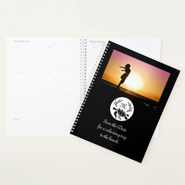 Schwarzer Meeresschildkröten-Silhouette-Monogramm- Planer (Anzeige)