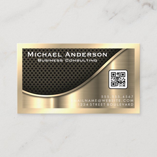 Schwarzer Mesh und metallisches Gold | QR-Code Visitenkarte (Vorderseite)