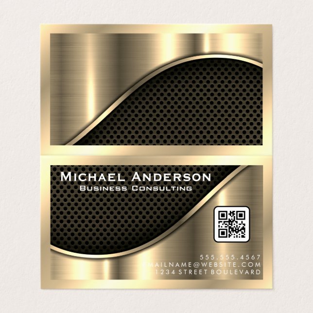 Schwarzer Mesh und metallisches Gold | QR-Code Visitenkarten (Außenseite Aufgefaltet)