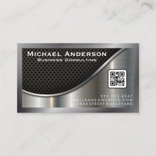 Schwarzer Mesh und metallisches Silber QR-Code Visitenkarte