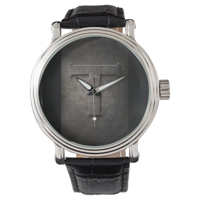 Schwarzer Metal Rustic T Monogram Watch Armbanduhr (Vorderseite)