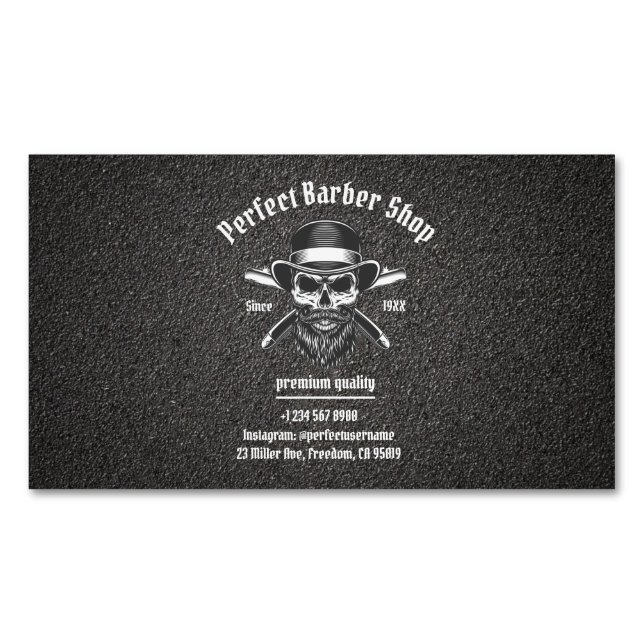 Schwarzer Metallbarsch Moderner Eleganter Barbersa Magnetische Visitenkarte (Vorderseite)