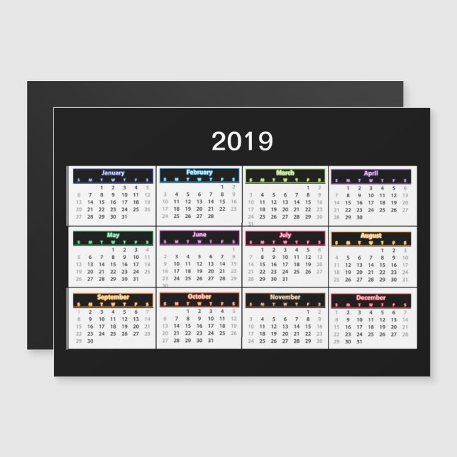 Schwarzer Mini-Magnet-Kalender 2019 Magneteinladung (Vorne/Hinten)