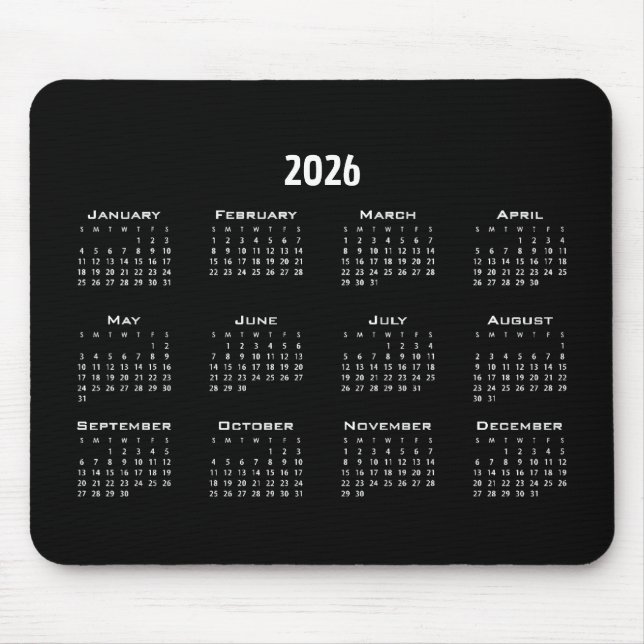 Schwarzer Minimalistischer Schlichter Kalender | M Mousepad (Vorne)
