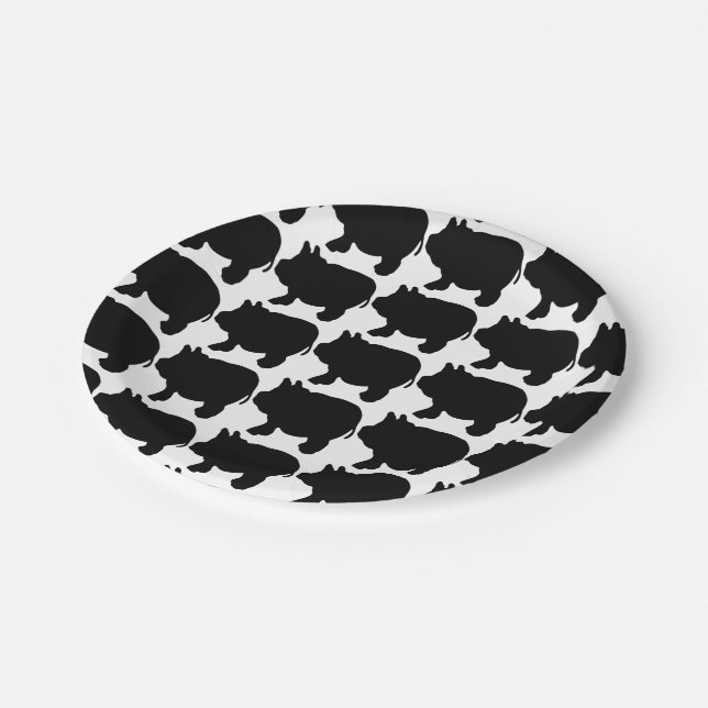 Schwarzer Minischwein-Silhouette-Papier-Teller 7" Pappteller (Schrägansicht)