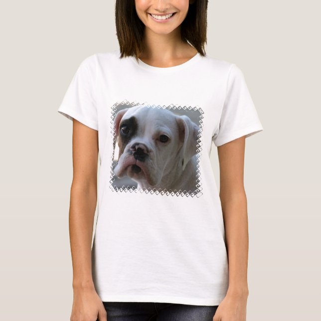 Schwarzer mit Augen Boxer-Hundedamen-T - Shirt (Vorderseite)