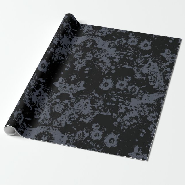 Schwarzer mit Blumendamast Geschenkpapier (Ungerollt)