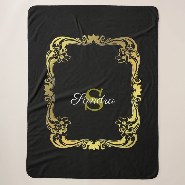 Schwarzer Mit Monogramm Sherpa-Blanket Sherpadecke (Vorderseite)