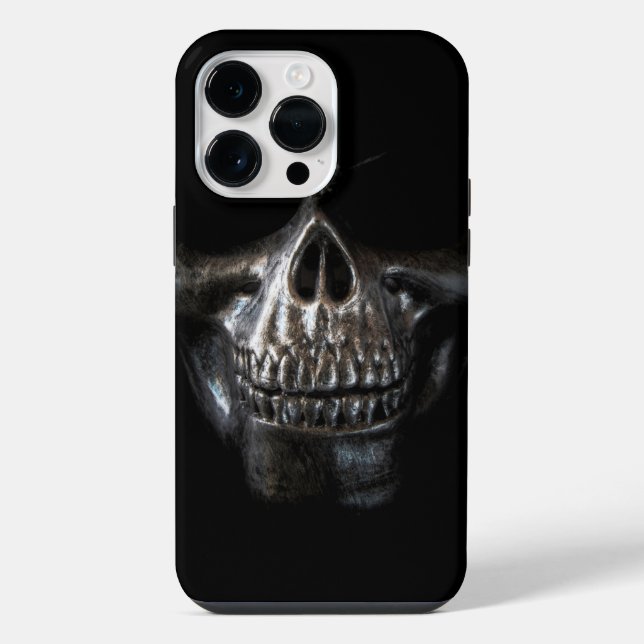 Schwarzer Modern Skull iPhone 14 Pro Max Hülle (Rückseite)