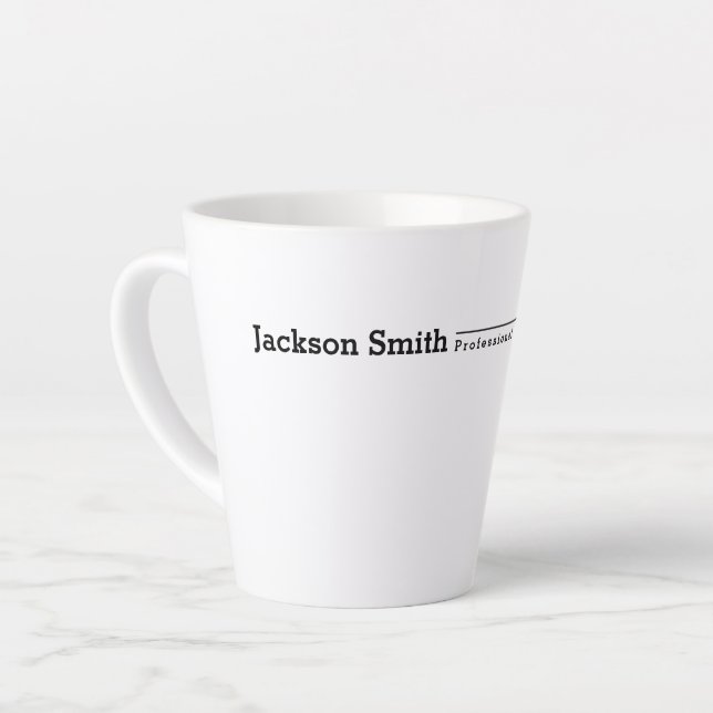 Schwarzer moderner Minimalname beruflich Milchtasse (Linke Ecke)