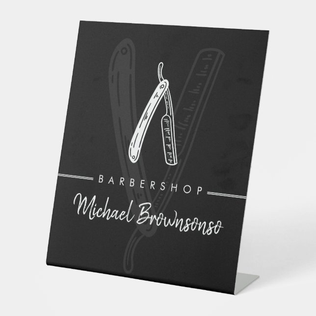 Schwarzer moderner Rasierer Friseur Sockelschild (Vorderseite)