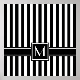 Schwarzer moderner Streifen mit Monogramm Poster
