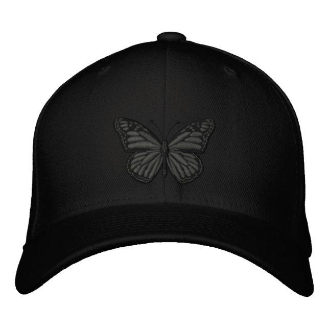 Schwarzer Monarchschmetterling Bestickte Kappe (Vorderseite)