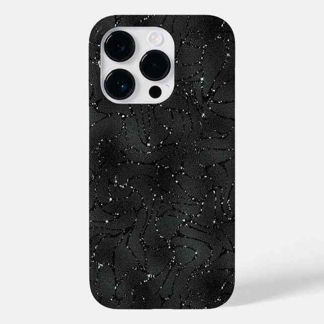 Schwarzer monochromatischer Glitterhintergrund Case-Mate iPhone 14 Pro Hülle (Rückseite)