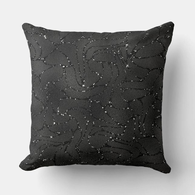 Schwarzer monochromatischer Glitterhintergrund Kissen (Vorderseite)