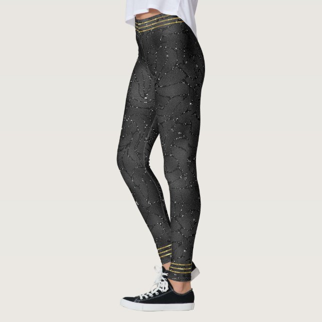Schwarzer monochromatischer Glitterhintergrund Leggings (Links)
