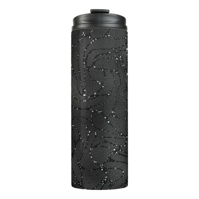 Schwarzer monochromatischer Glitterhintergrund Thermosbecher (Vorderseite)