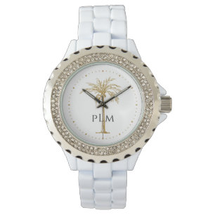 Schwarzer Monogram, Artistic Tropical Golden Palm  Armbanduhr