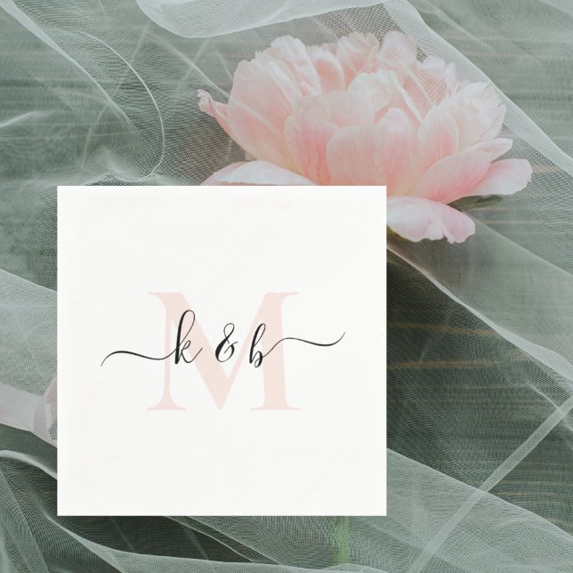 Schwarzer Monogram Swash Script White Cocktail Serviette (Von Creator hochgeladen)