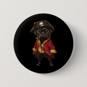 Schwarzer Mops als Pirat verkleidet lustiger Hund Button