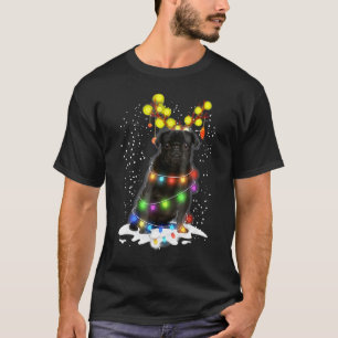 Schwarzer Mops Blinker Netter Hund Weihnachten Mo T-Shirt