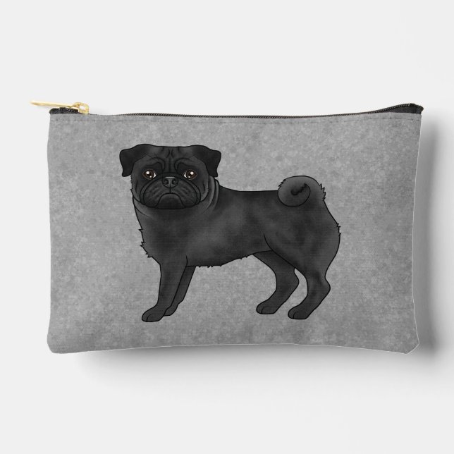 Schwarzer Mops Dog Canine Cartoon Illustration Gra Zubehörtasche (Vorderseite)