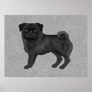 Schwarzer Mops Dog Canine Niedlicher Cartoon Illus Poster