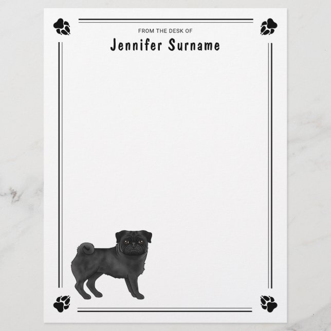 Schwarzer Mops Dog Niedlich Mops Hunde Zucht Desig Briefbogen (Vorderseite)