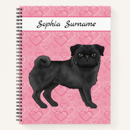 Schwarzer Mops Dog Niedliche Mops und rosa Herzen Notizbuch