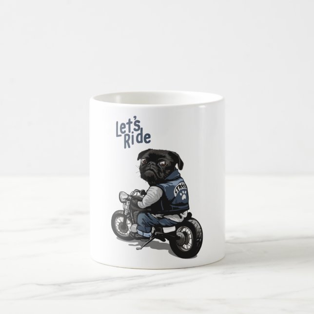 Schwarzer Mops für Cartoon von Motorrädern Kaffeetasse (Mittel)