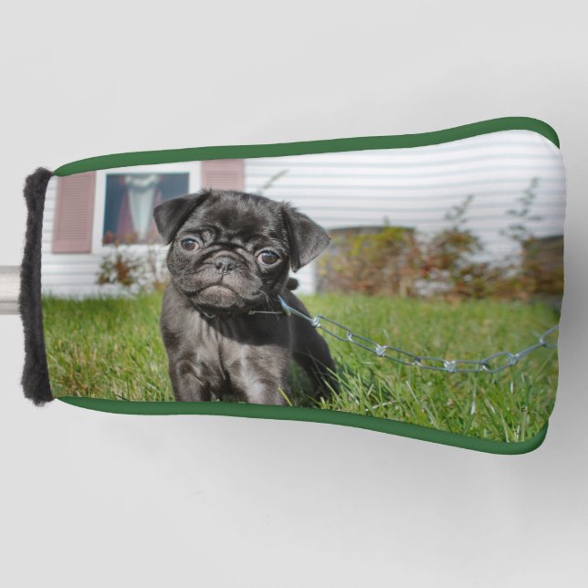 Schwarzer Mops Golf Headcover (Vorderseite)