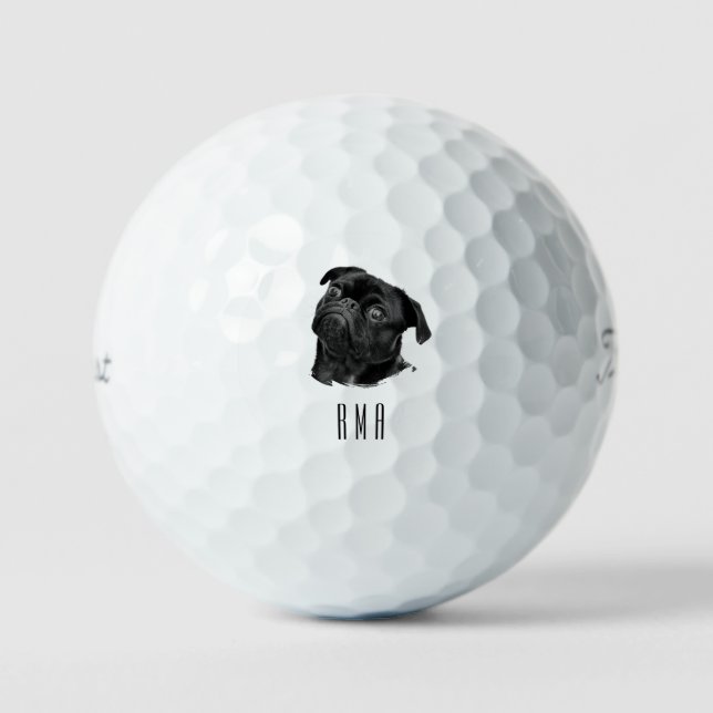 Schwarzer Mops Golfball (Vorderseite)