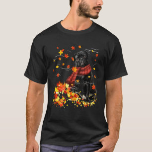 Schwarzer Mops Herbst Roter Schal Herbstblatt Für T-Shirt