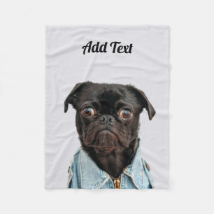 Schwarzer Mops-Hund addieren Text Fleecedecke