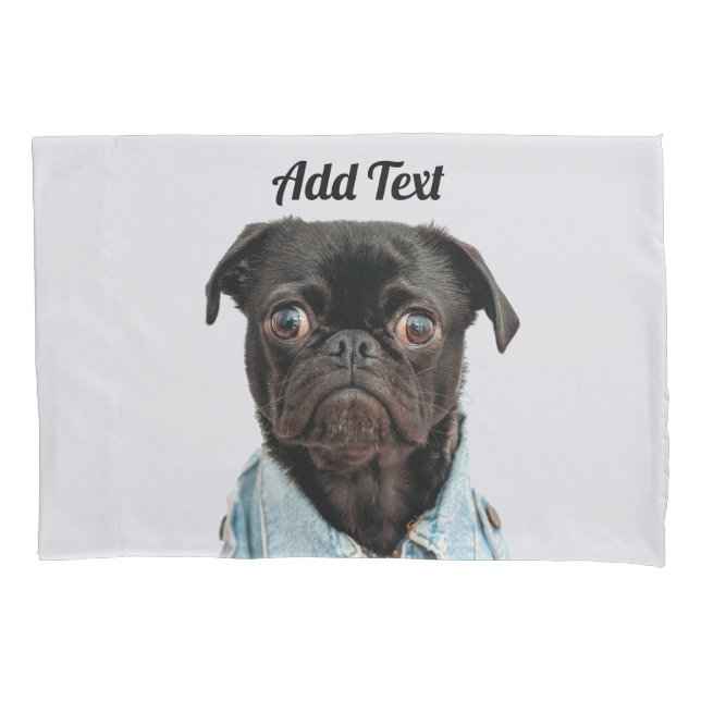 Schwarzer Mops-Hund addieren Text Kissenbezug (Vorderseite)