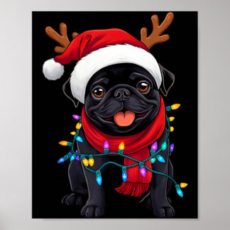 Schwarzer Mops-Hund-Baum-Weihnachtsbeleuchtung Xma Poster