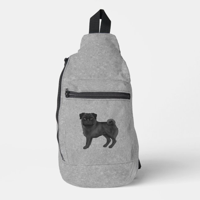 Schwarzer Mops Hund Canine Cartoon Hunde Illustrat Crossbody Bag (Vorderseite)