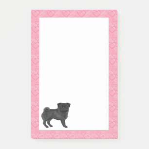 Schwarzer Mops Hund Cartoon Mops Liebe Herzmuster  Post-it Klebezettel