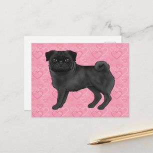 Schwarzer Mops Hund Cartoon Mops Liebe Herzmuster  Postkarte