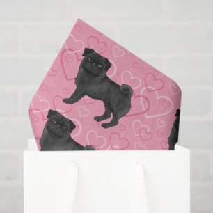 Schwarzer Mops-Hund Cartoon-Mops Liebesherzmuster  Seidenpapier