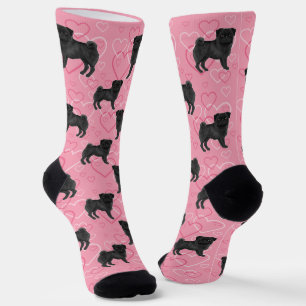 Schwarzer Mops-Hund Cartoon-Mops Liebesherzmuster Socken