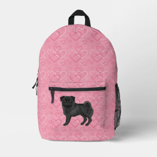 Schwarzer Mops Hund Cartoon Mops Rosa Liebe Herzmu Bedruckter Rucksack