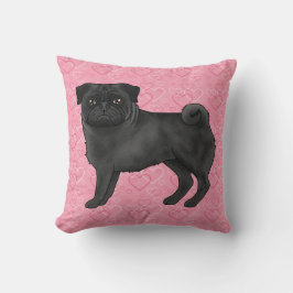 Schwarzer Mops Hund Cartoon Mops Rosa Liebe Herzmu Kissen