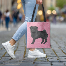 Schwarzer Mops Hund Cartoon Mops Rosa Liebe Herzmu Tasche