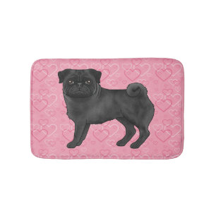 Schwarzer Mops-Hund Cartoon mopst rosa Liebesherzm Badematte