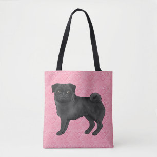Schwarzer Mops-Hund Cartoon mopst rosa Liebesherzm Tasche