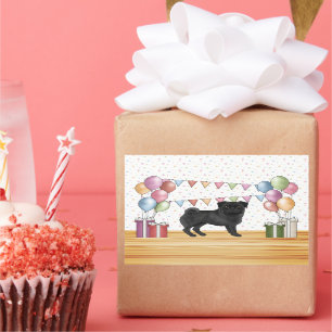 Schwarzer Mops Hund farbenfrohe Pastel Geburtstags Rechteckiger Aufkleber