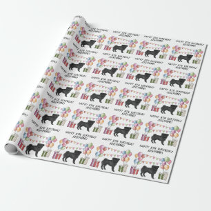Schwarzer Mops Hund farbenfrohe Pastel Happy Birth Geschenkpapier