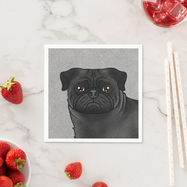 Schwarzer Mops Hund Niedlich Cartoon Dog Kopf Illu Serviette (Beispiel)