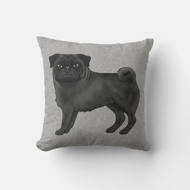 Schwarzer Mops Hund Niedlich Cartoon Illustration  Kissen (Vorderseite)